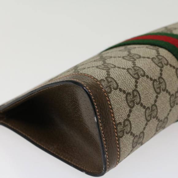 GUCCI GG Canvas Web Sherry Line Clutch Bag Beige Red Green 89.01.001 Auth yk7287 - Picture 15 of 16
